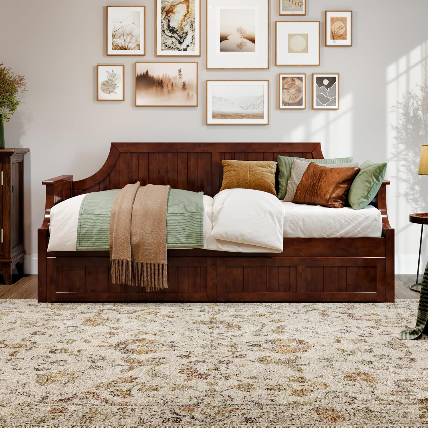 AFI Cambridge Twin Wood Daybed with Set of 2 Drawers in Walnut