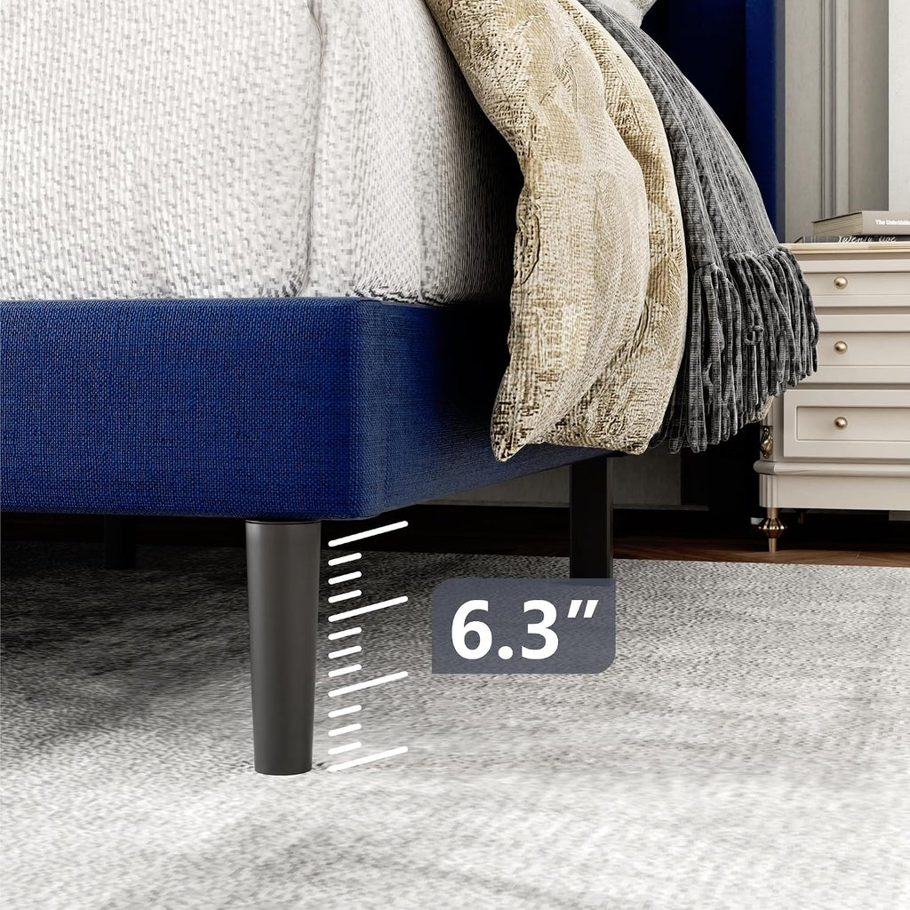 Gruwans Twin Size Bed Frame with Upholstered Wingback Headboard, Easy Assemnly Platform Bed, Wooden Slat Support No Box Spring Needed, Navy Blue