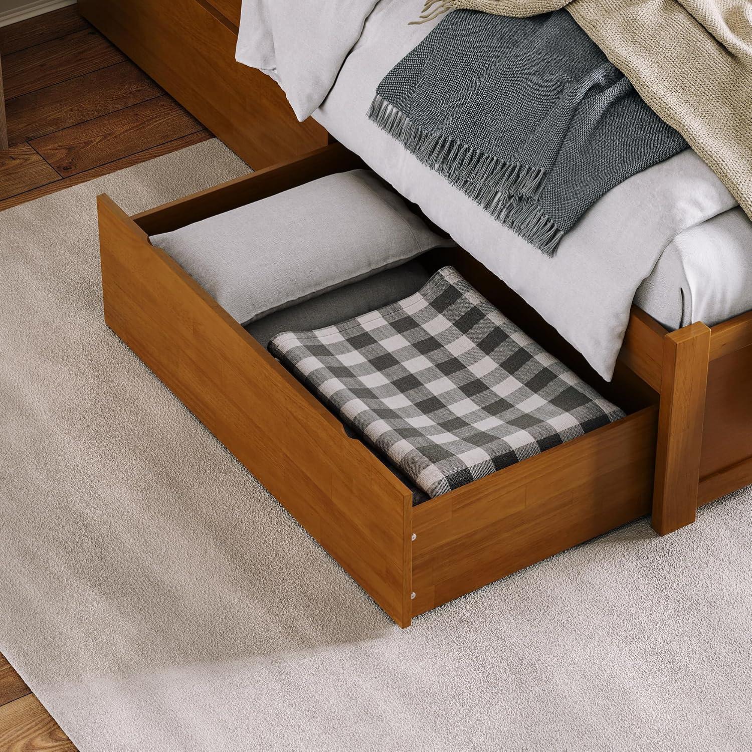 AFI Concord Queen Solid Wood Platform Bed with Footboard & Storage Drawers in Light Toffee