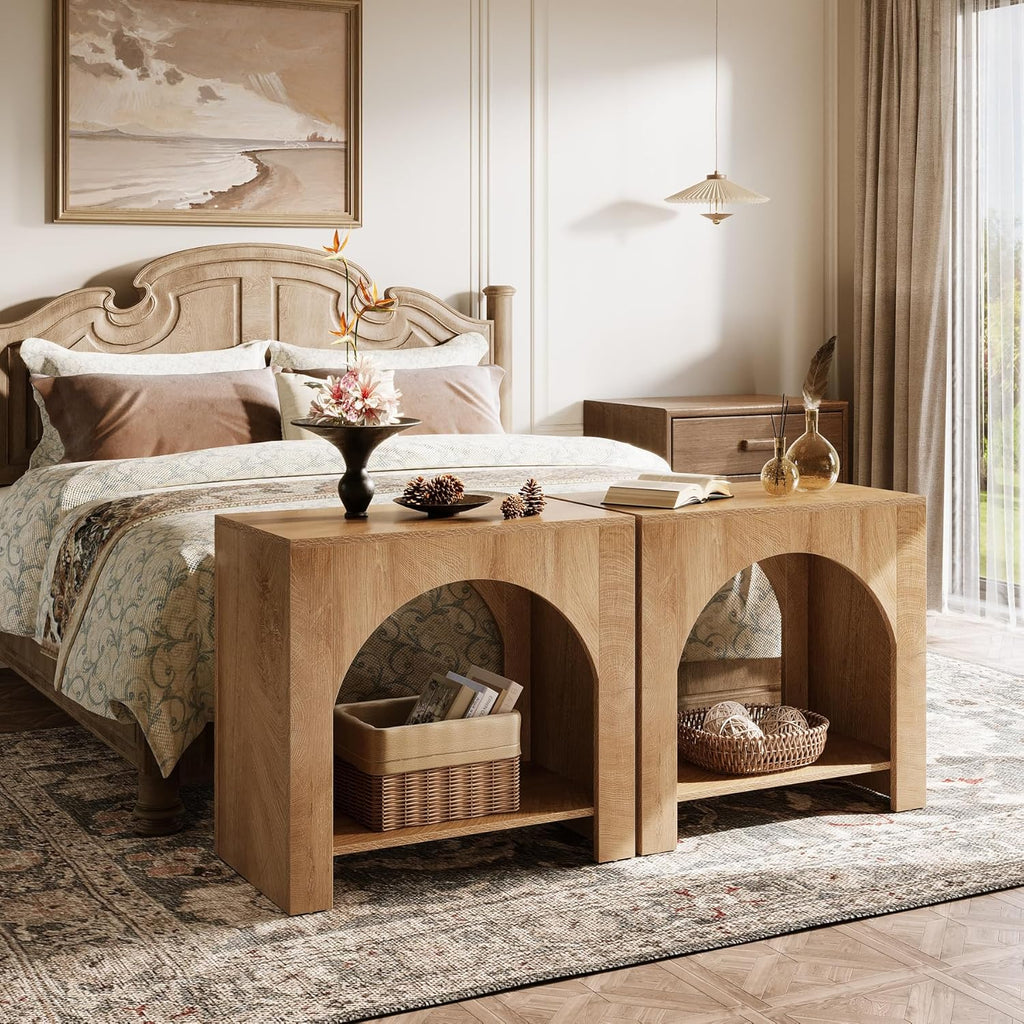 Tribesigns Nightstand Set of 2 with Storage, Large Bedside Table Set of 2 for Bedroom, Farmhouse Night Stand with Wooden Base, Wooden Side End Table for Bedoom, Accent Furniture, Easy Assembly