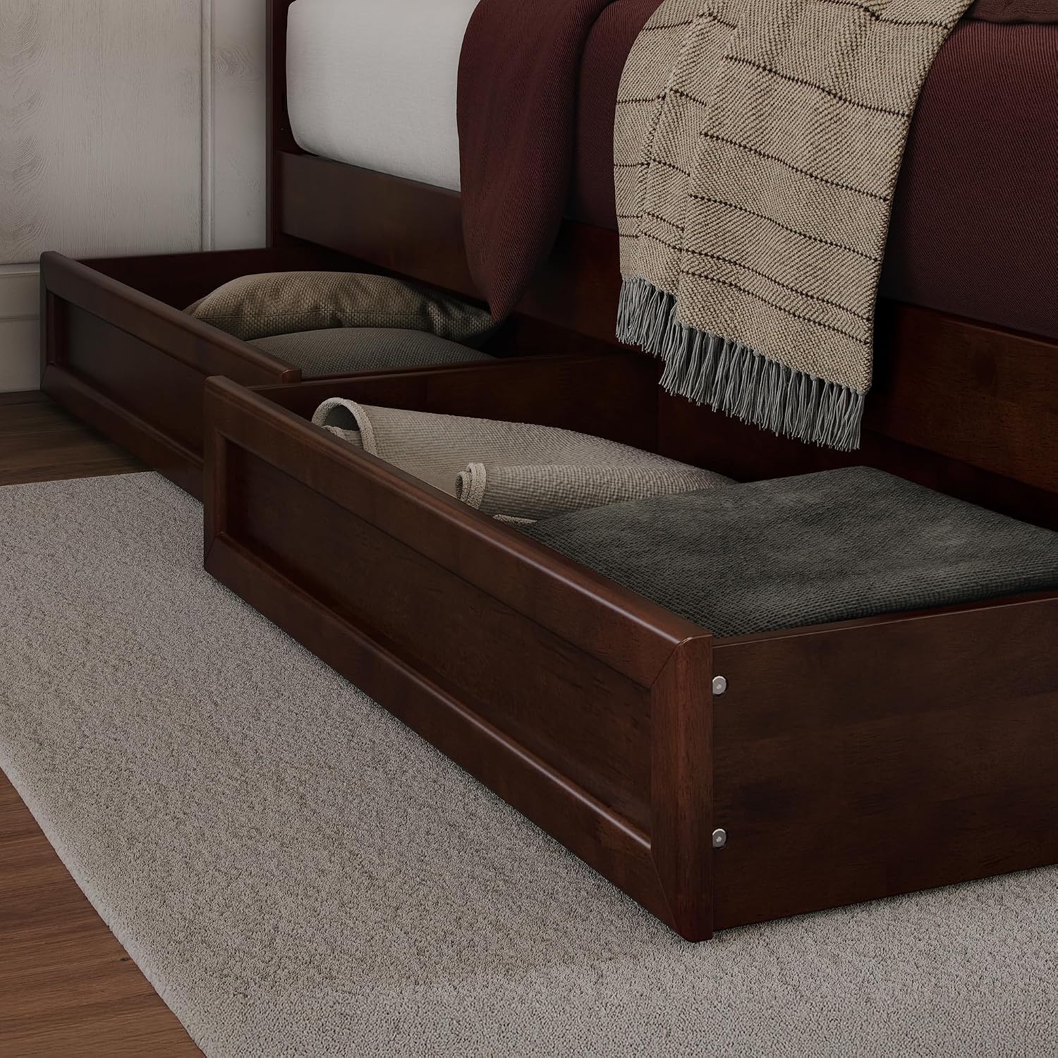 AFI, Mid-Century Modern Under Bed Storage Drawers, Queen/King/Twin XL, Walnut