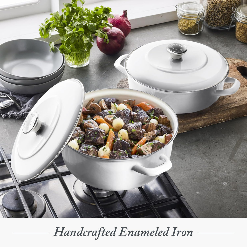 Merten & Storck 3.7QT & 5.5QT Dutch Ovens with Lids, 4 Piece Cookware Set, European Crafted Enameled Iron Stockpot, Induction & All Cooktops, Braising, Stews, Roasting, Slow Cooking, Sourdough, Gray