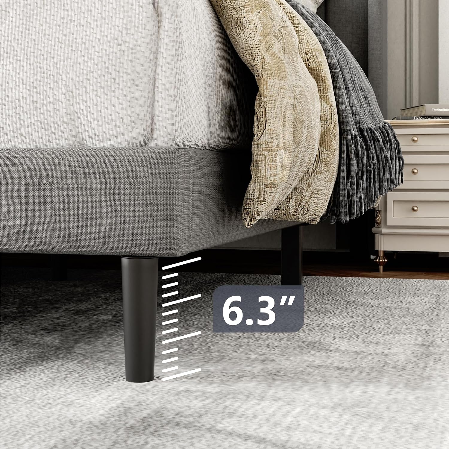 Gruwans Full Size Bed Frame with Upholstered Wingback Headboard, Easy Assemnly Platform Bed, Wooden Slat Support No Box Spring Needed, Light Gray