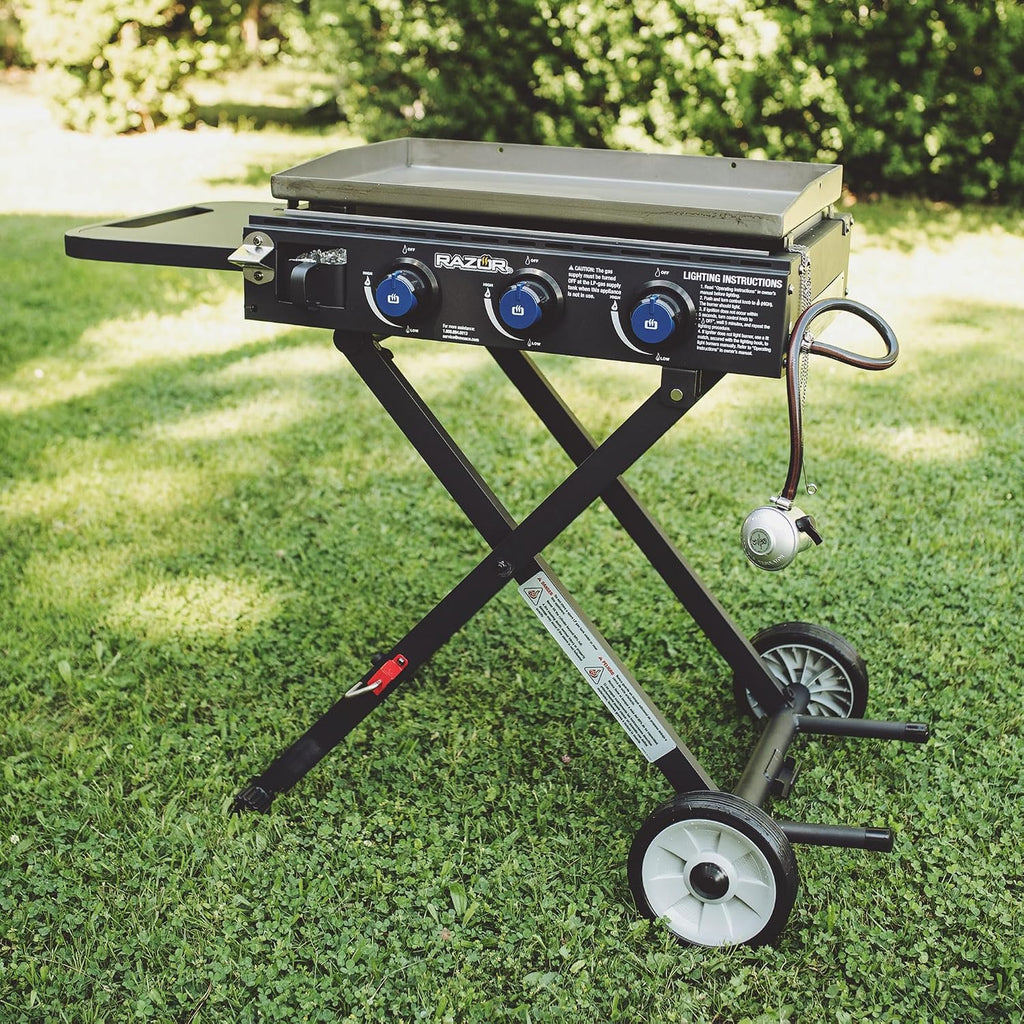 Razor Griddle Gas Griddle and Portable Propane Grill for Backyard BBQ, with Cart, Shelf
