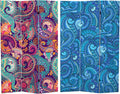Red Lantern 6 ft. Tall Double Sided Psychedelic Wallpaper Canvas Room Divider 3 Panel Freestanding Folding Privacy Screen Partition and Separator for Modern and Contemporary Bedroom Home Office Dorm