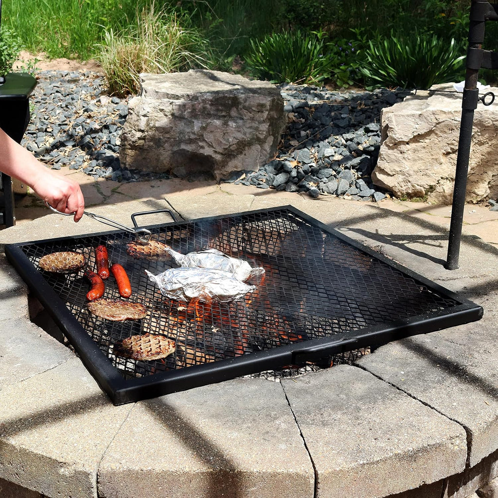 Sunnydaze Square Fire Pit Grill Grate - Campfire Grill Grate Over Fire Pit - BBQ Cooking Replacement Rack with Handles - 40 Inch