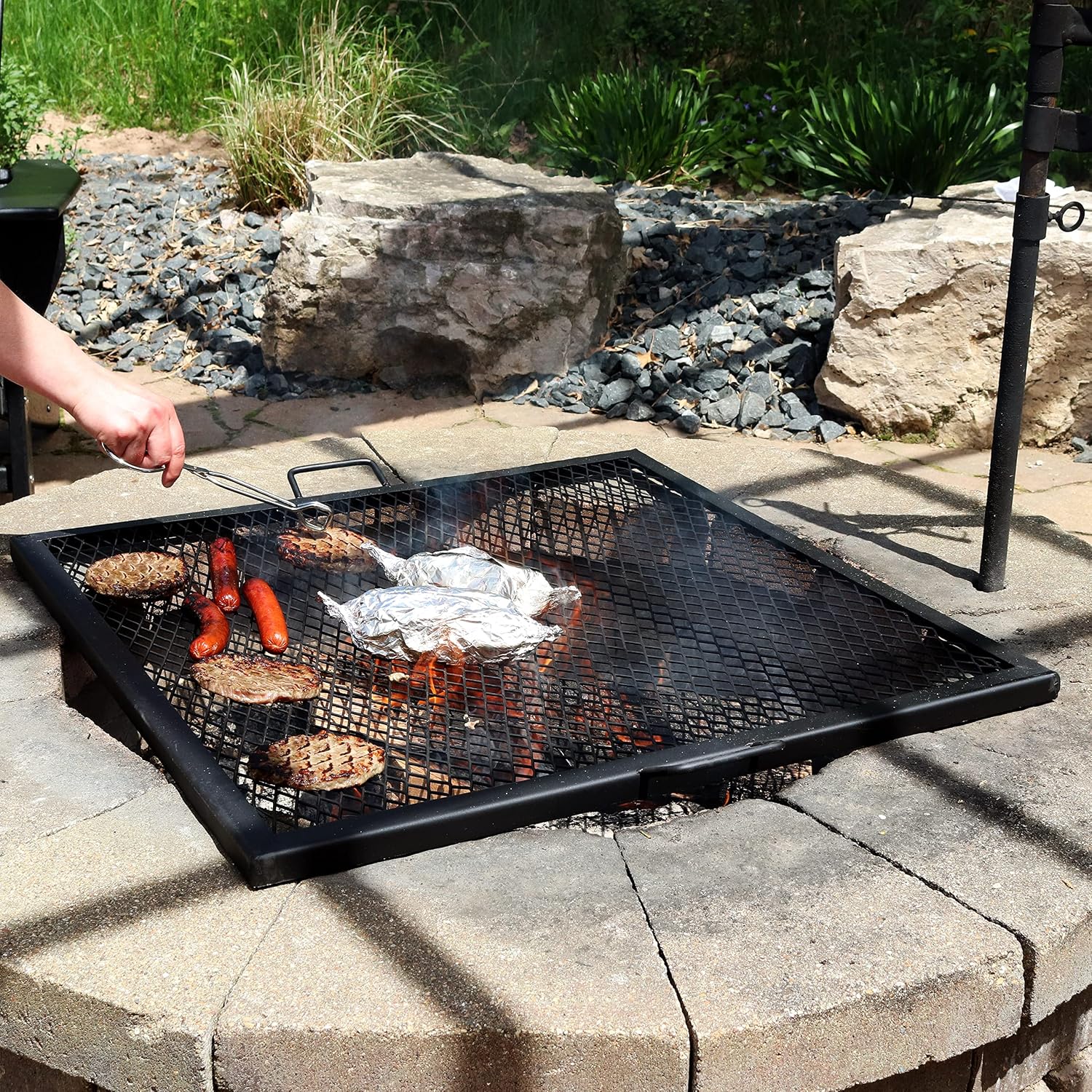 Sunnydaze Square Fire Pit Grill Grate - Campfire Grill Grate Over Fire Pit - BBQ Cooking Replacement Rack with Handles - 40 Inch
