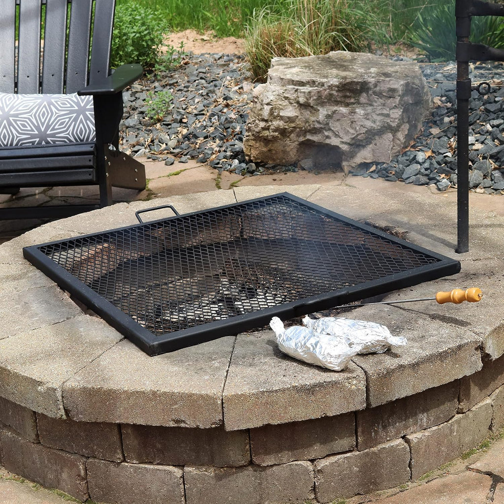 Sunnydaze Square Fire Pit Grill Grate - Campfire Grill Grate Over Fire Pit - BBQ Cooking Replacement Rack with Handles - 40 Inch