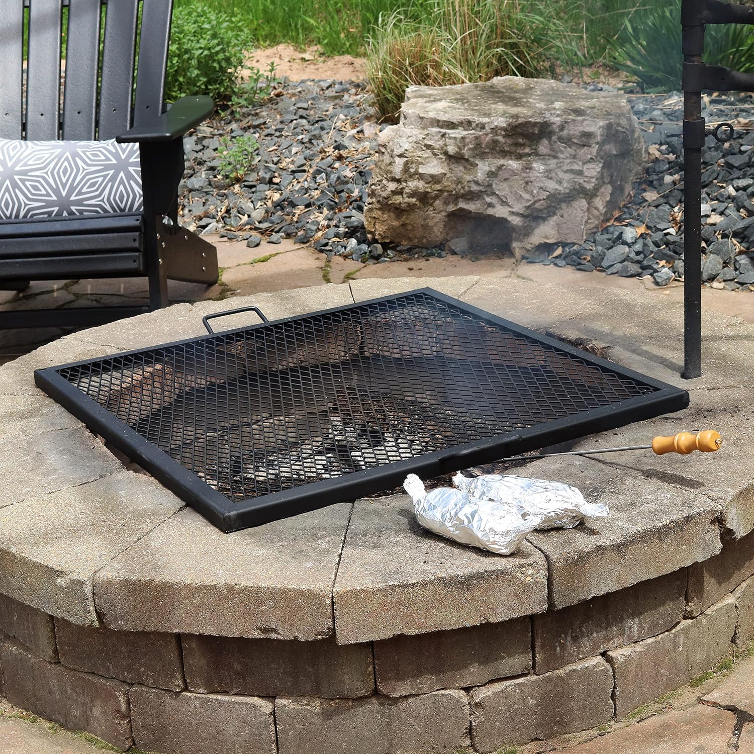 Sunnydaze Square Fire Pit Grill Grate - Campfire Grill Grate Over Fire Pit - BBQ Cooking Replacement Rack with Handles - 40 Inch