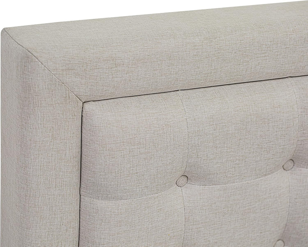 East West Furniture FN08F-1VL0C 2-Piece Platform Full Size Bed Set with 1 Full Bed and an End Table for bedroom - Reliable and Durable Construction - Mist Beige Linen Fabric