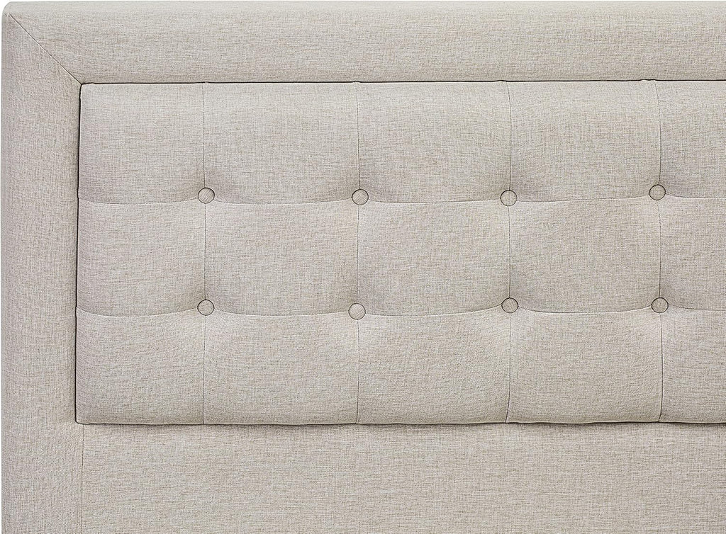 East West Furniture FN08F-1VL0C 2-Piece Platform Full Size Bed Set with 1 Full Bed and an End Table for bedroom - Reliable and Durable Construction - Mist Beige Linen Fabric