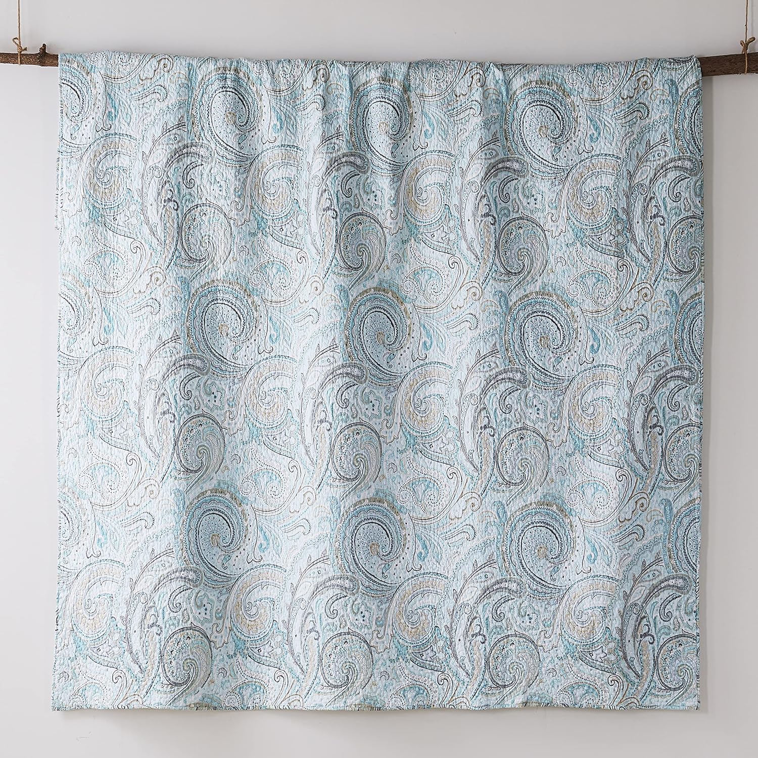 Levtex Home - Spruce Spa Quilt Set - King/Cal King Quilt (106x92in.) + Two King Pillow Shams (36x20in.) - Paisley Pattern in Soft Spand Tan Hues - Reversible - Cotton