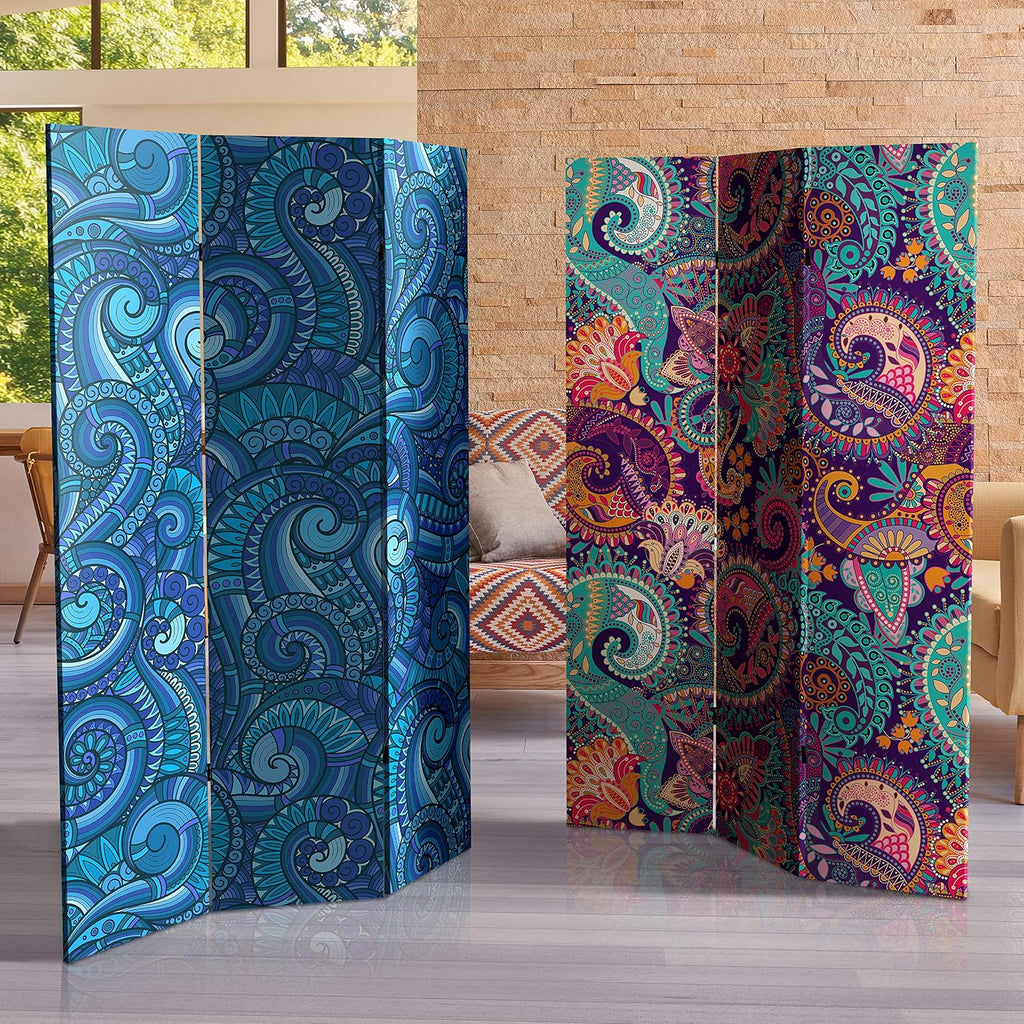 Red Lantern 6 ft. Tall Double Sided Psychedelic Wallpaper Canvas Room Divider 3 Panel Freestanding Folding Privacy Screen Partition and Separator for Modern and Contemporary Bedroom Home Office Dorm