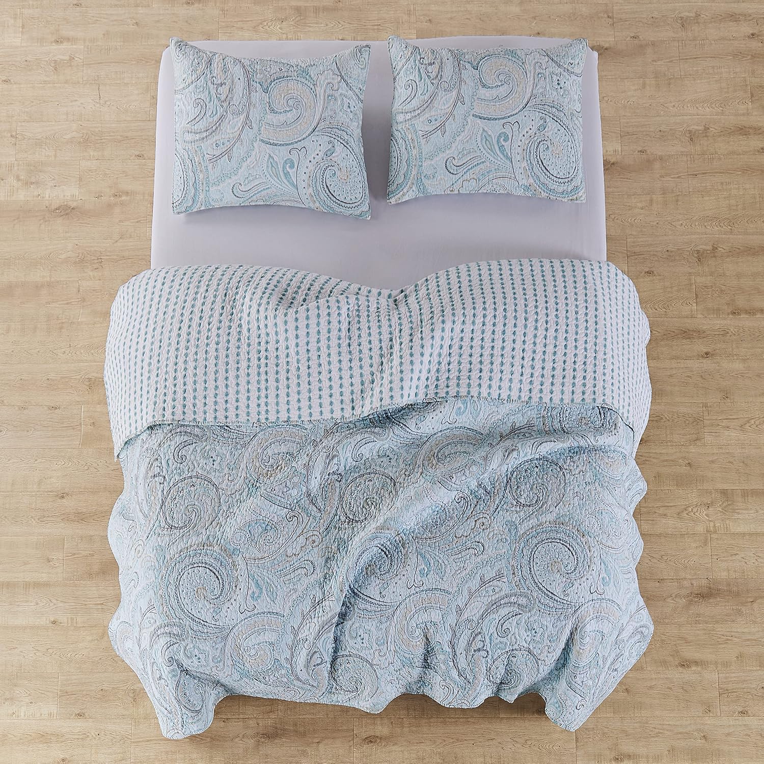 Levtex Home - Spruce Spa Quilt Set - King/Cal King Quilt (106x92in.) + Two King Pillow Shams (36x20in.) - Paisley Pattern in Soft Spand Tan Hues - Reversible - Cotton
